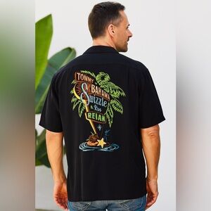 TOMMY BAHAMA "Swizzle Inn Relax" Silk Short Sleeve Button up Shirt embroidered
